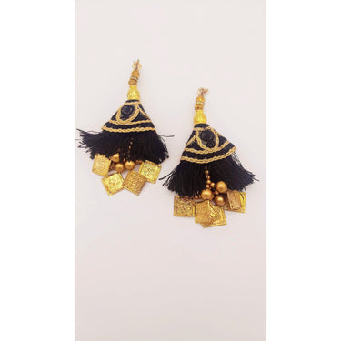 Black Tassels With Gold Beads, Beaded Tassels With Black and Gold Embroidery, Traditional Indian Latkan